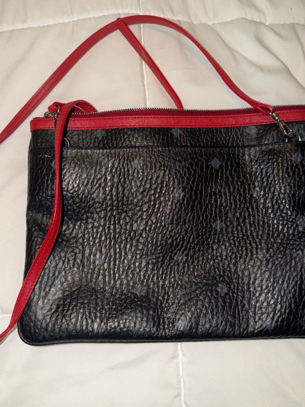 MCM Black Leather Crossbody with Red Trim and Strap - Picture 3 of 3